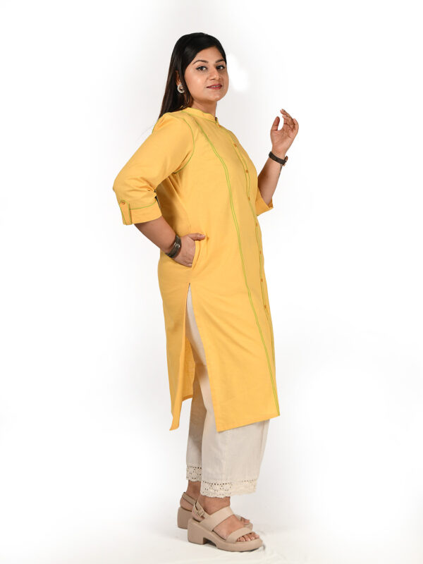 yellow cotton linen kurti